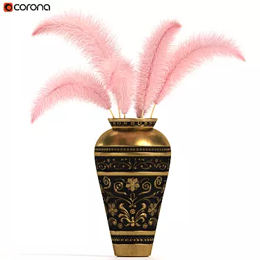 Elegant Feather Décor with Ornate Pot 3D model image 1 