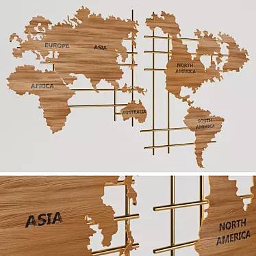 World Map Wooden Wall Panel 3D model image 1 
