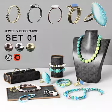 Exquisite Jewelry Set: Necklaces, Bracelets, and Accessories 3D model image 1 