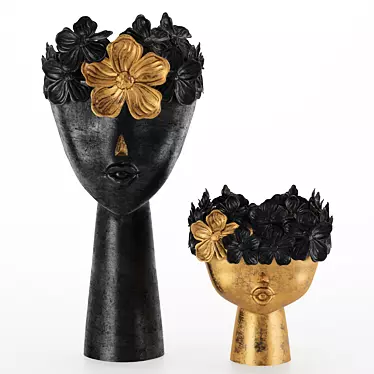 Elegant Floral Girls Bust Sculpture 3D model image 1 