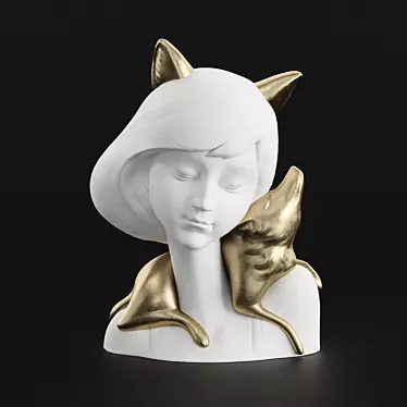 Whimsical Girl and Fox Sculpture 3D model image 1 