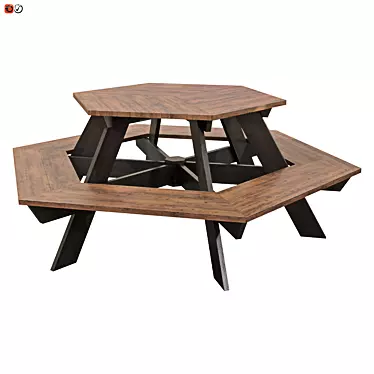 Wooden Garden Bench-Table 3D model image 1 