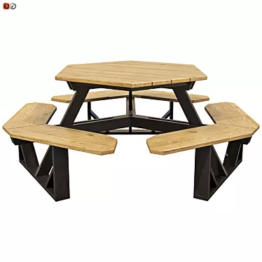 Wooden Garden Bench-Table 3D model image 1 