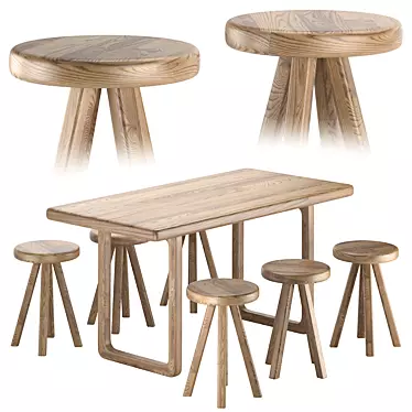 Sleek Wood Table & Chair 3D model image 1 