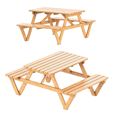 Garden Bench Table Combo 3D model image 1 