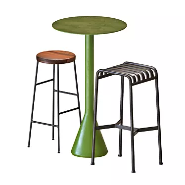 Modern Hay Bar Set: Table & Stools 3D model image 1 