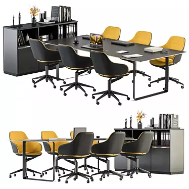 Modern Meeting Table Set, Black and Yellow 3D model image 1 