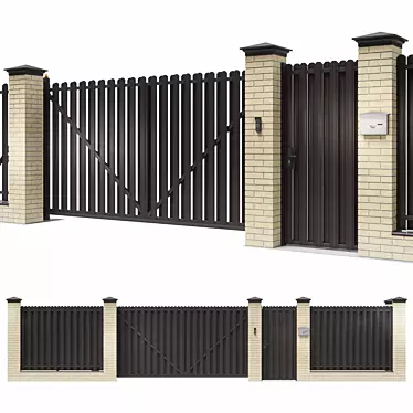 Euro-Style Brick Fence with Automatic Sliding Gate | Private House 3D model image 1 