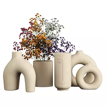 Elegant Ceramic Vases Set 3D model image 1 