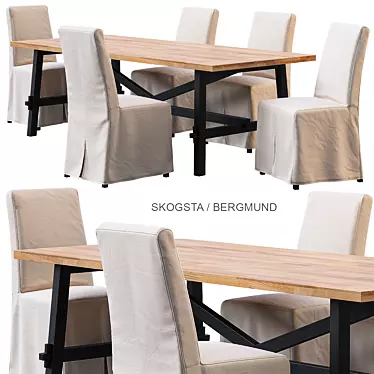 Natural Acacia Table and Chair Set 3D model image 1 