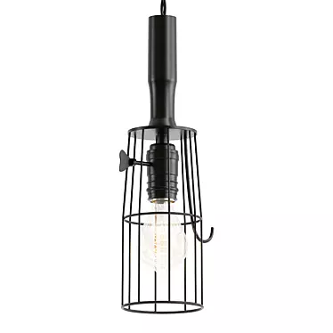  Rustic Wood Handle Cage Lamp 3D model image 1 
