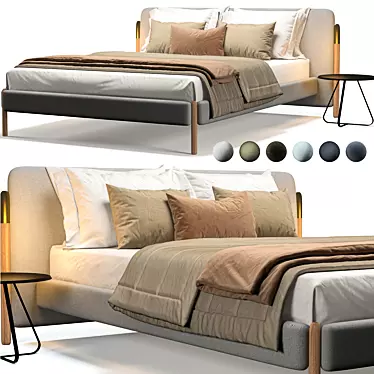 Elegant Bolzano Queen Bed: Cream, Green, Blue 3D model image 1 