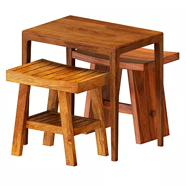 Modern Zara Wooden Table Set 3D model image 1 