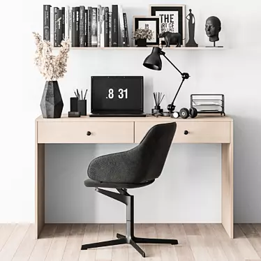 Elegant Wood Office Desk 3D model image 1 