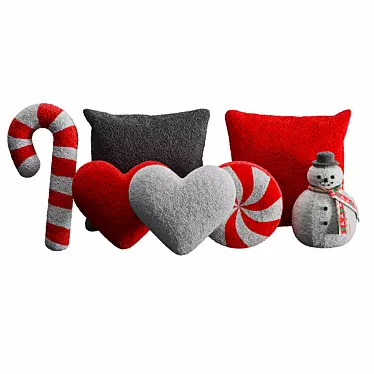 Faux Fur Christmas Pillows - Luxurious Holiday Decor 3D model image 1 