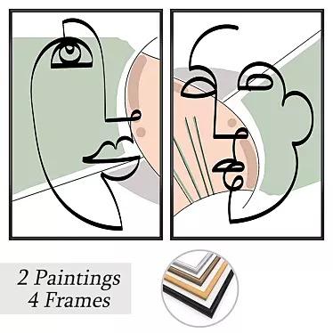 Elegant Frame Set with Paintings 3D model image 1 