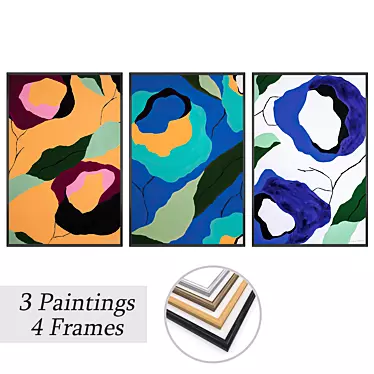 Elegant Paintings Set with Multiple Frames 3D model image 1 