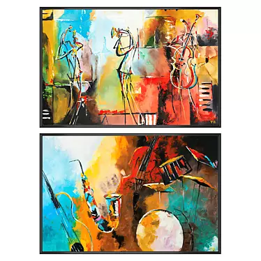 Stylish Art Set: 2 Paintings with 4 Frame Options 3D model image 1 