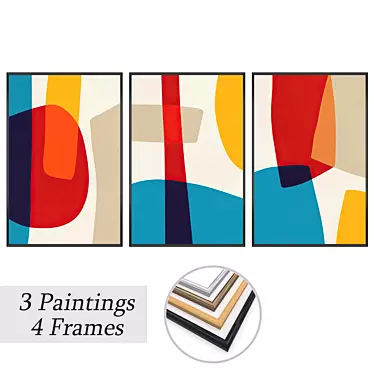 Elegant Frame Set with 3 Paintings 3D model image 1 