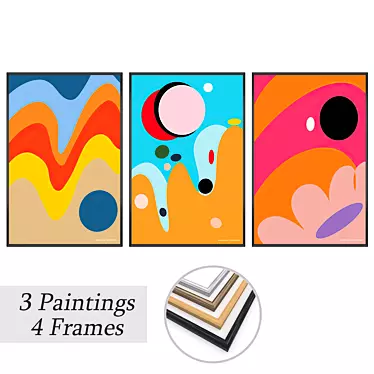 Elegant Trio: Set of 3 Paintings & 4 Framing Options 3D model image 1 