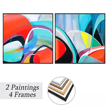 Elegant Art Set: 2 Paintings with 4 Frame Options 3D model image 1 