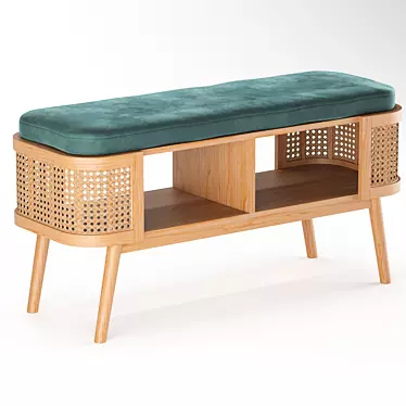Elegant Ash Wood and Rattan Bedside Bench 3D model image 1 