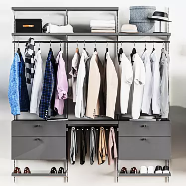 Modular Wall Wardrobe System - Shirts, Trousers & Jackets 3D model image 1 