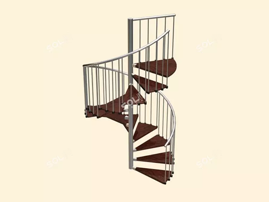 Metallic Frame Wooden Staircase 3D model image 1