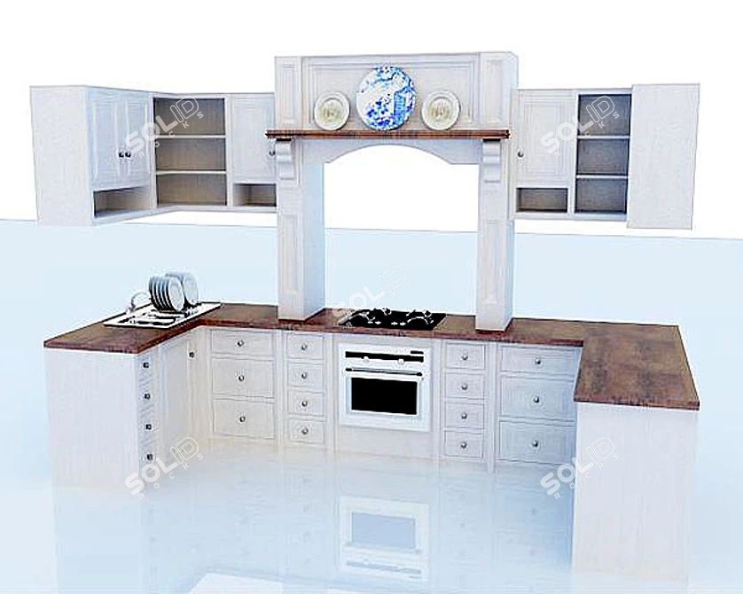 English Style Kitchen Design 3D model image 1