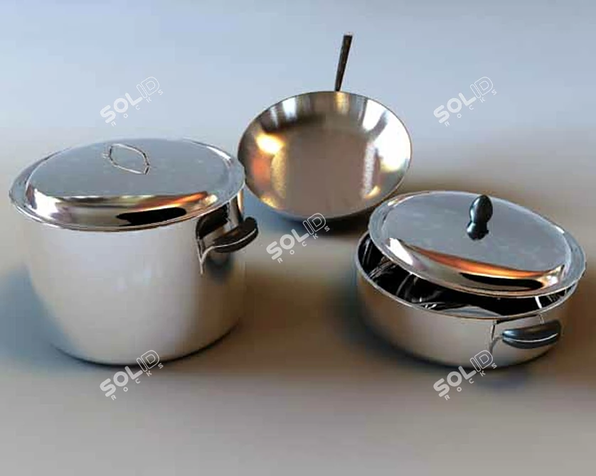 Lagostina Cookware Set: 2 Saucepans and Frying Pan 3D model image 1