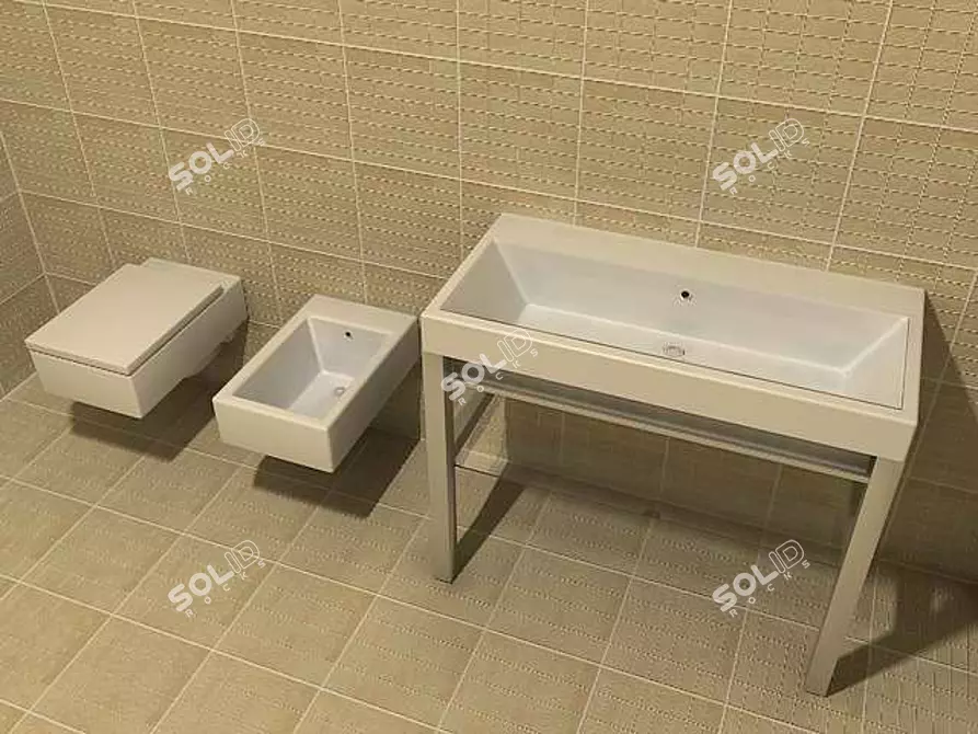 Elegant Plumbing Set with Verso Toilet, Bidet, and Zero Sink 3D model image 1