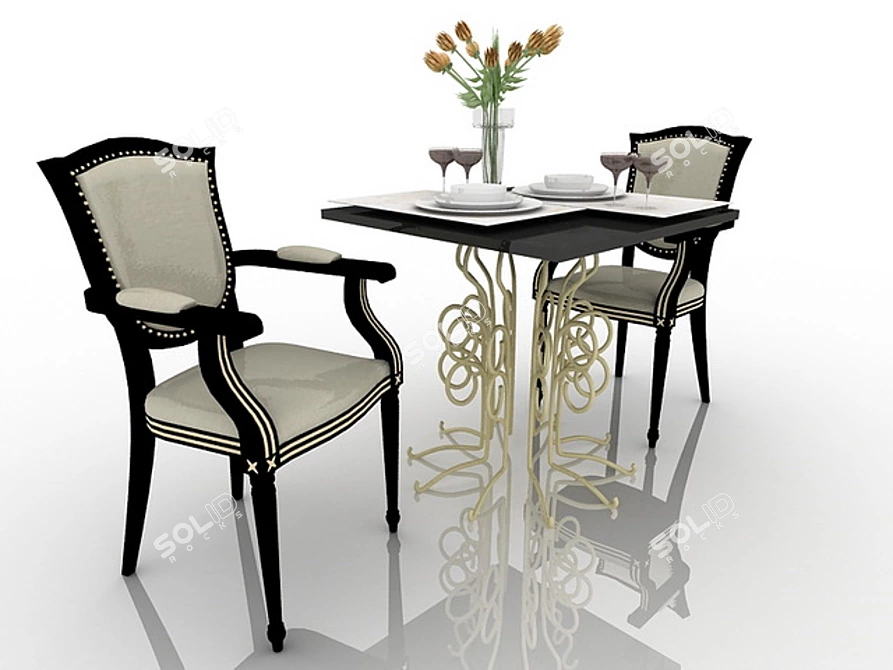 Classic Table and Chairs 3D model image 1