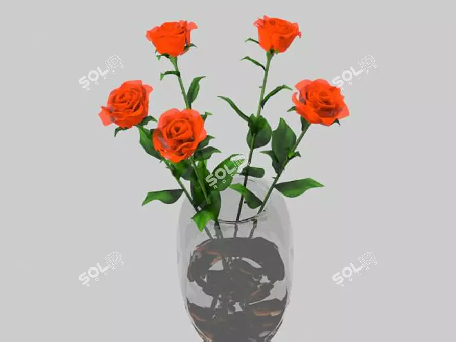 Elegant 5 Rose Bouquet 3D model image 1