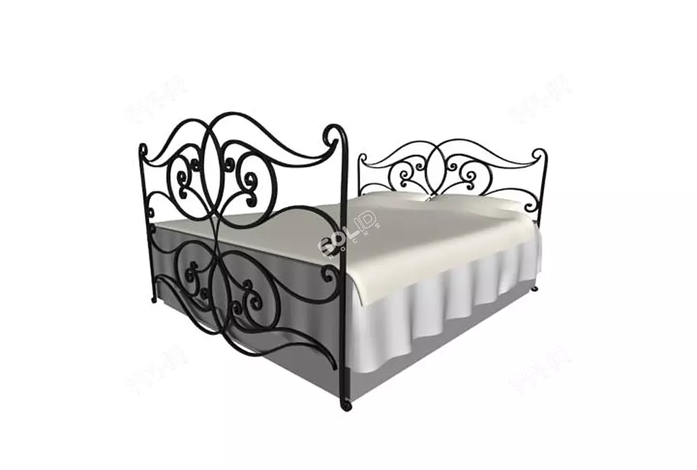 Handcrafted Iron Bed 3D model image 1