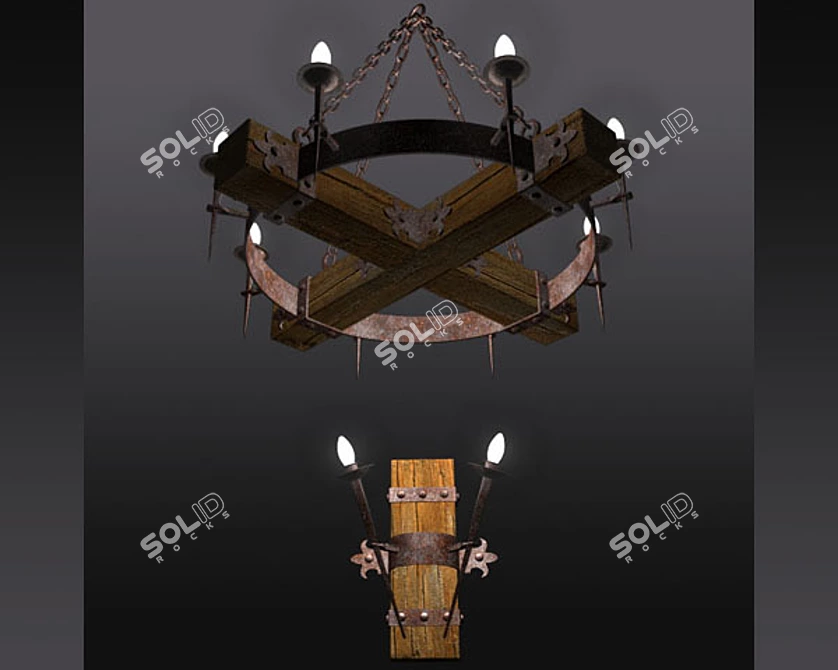 Elegant Illumination Set: Chandelier & Wall Brackets 3D model image 1