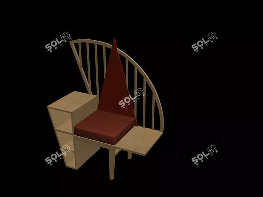 Elegant Wooden Chair with Red Leather Seat 3D model image 1