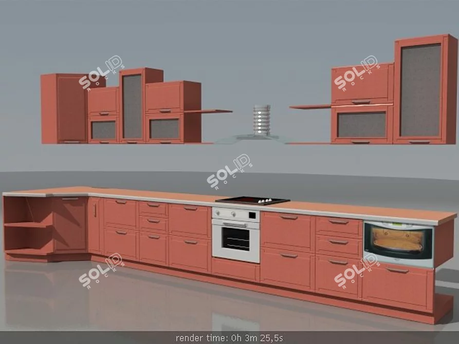 Modular Kitchen Liliya: Authentic Materials & Stylish Facade 3D model image 1