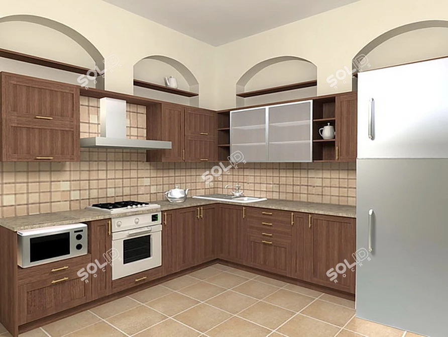 Country Style Kitchen: My Design with Textures 3D model image 1