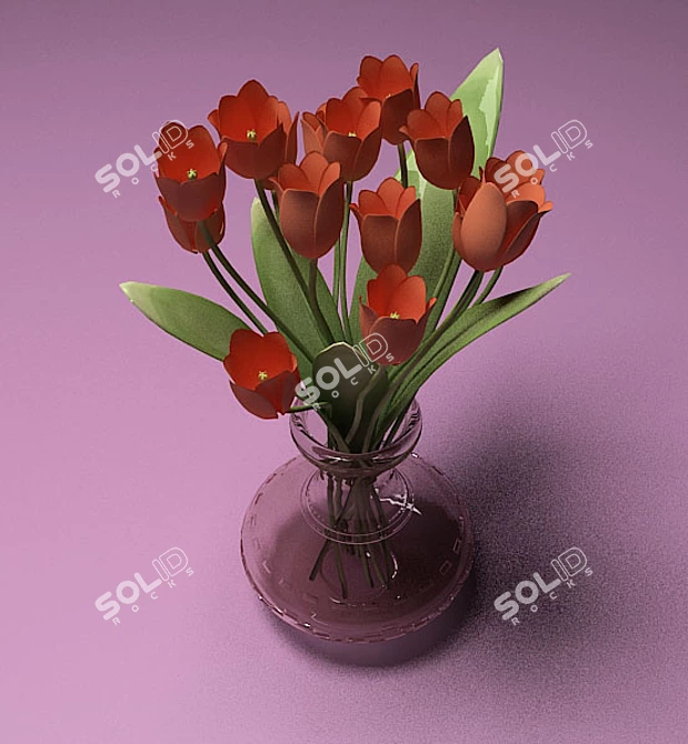 Glass Vase Tulips 3D model image 1