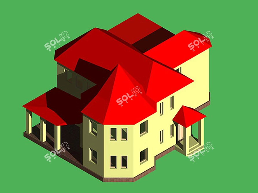 Modern Brick House with Red Roof 3D model image 1