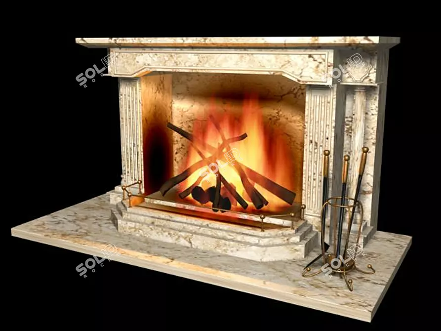 Elegant Textured Fireplace 3D model image 1