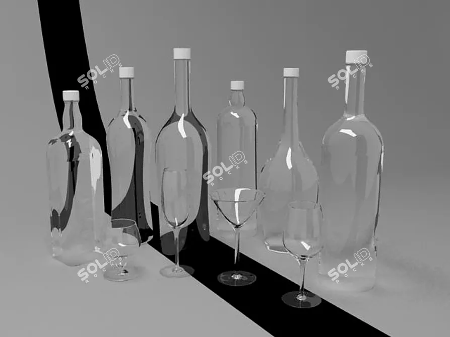 Elevated Sips: Bottle & Glasses 3D model image 1