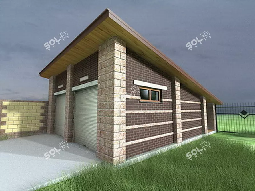 Country House Garage with Stone Fence - Textured 3D model image 1