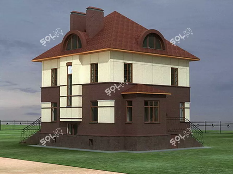  Rustic Brick Country House 3D model image 1