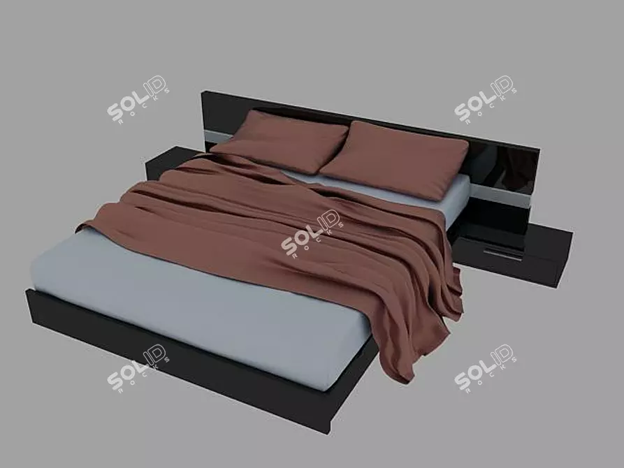 Cozy Sleep: Bed with Bedspread & Pillows 3D model image 1