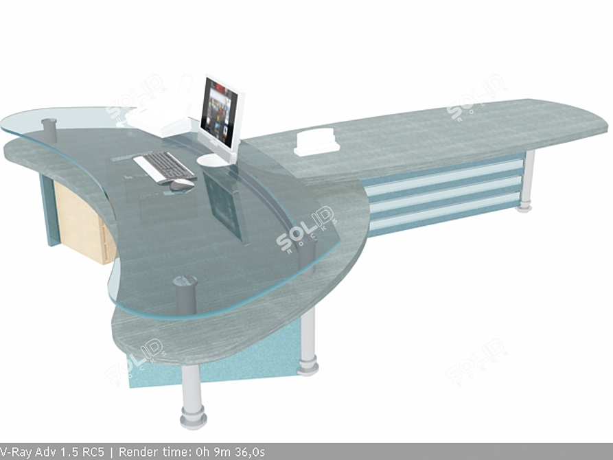 Modern Glass and Blue MDF Executive Table 3D model image 1