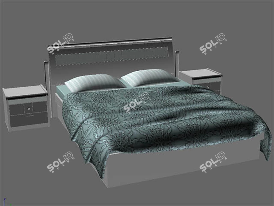 Customizable Bed and Tables 3D model image 1