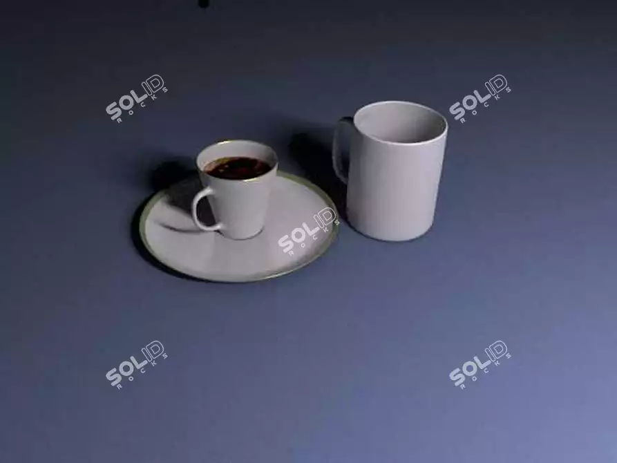 Porcelain Coffee Cup with Gold Trimming 3D model image 1