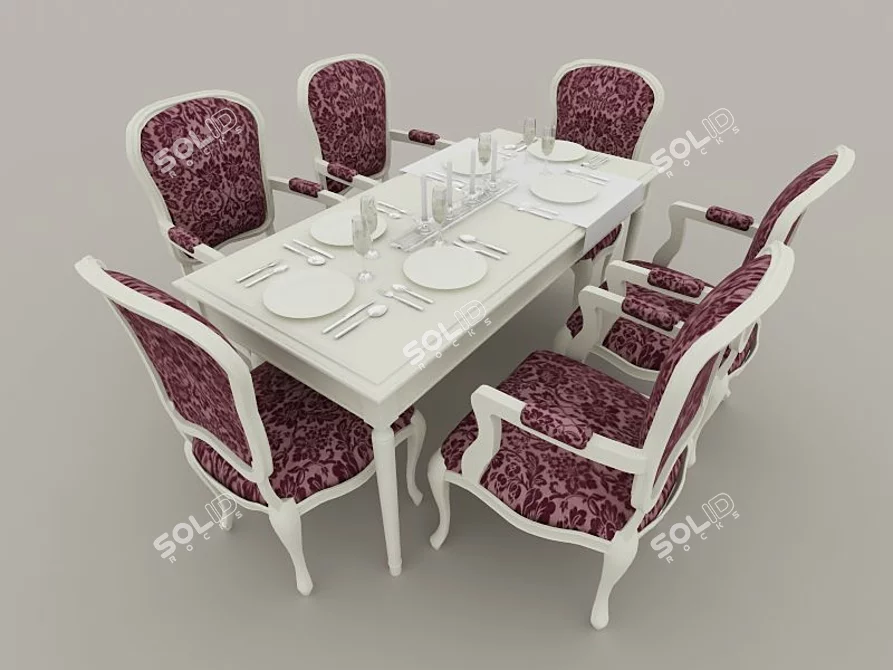 Classic Table and Chairs 3D model image 1