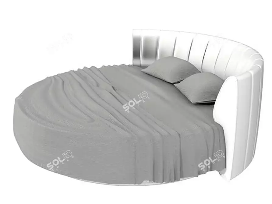 Round Leather Bed with Bedding 3D model image 1